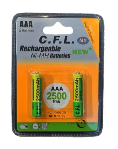 باتری نیم قلمی شارژی CFL AAA 2500mAh (بسته 2عددی)
