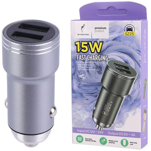 شارژر فندکی 15وات 2پورت فست شارژ SK YDOLPHIN مدل SZ25